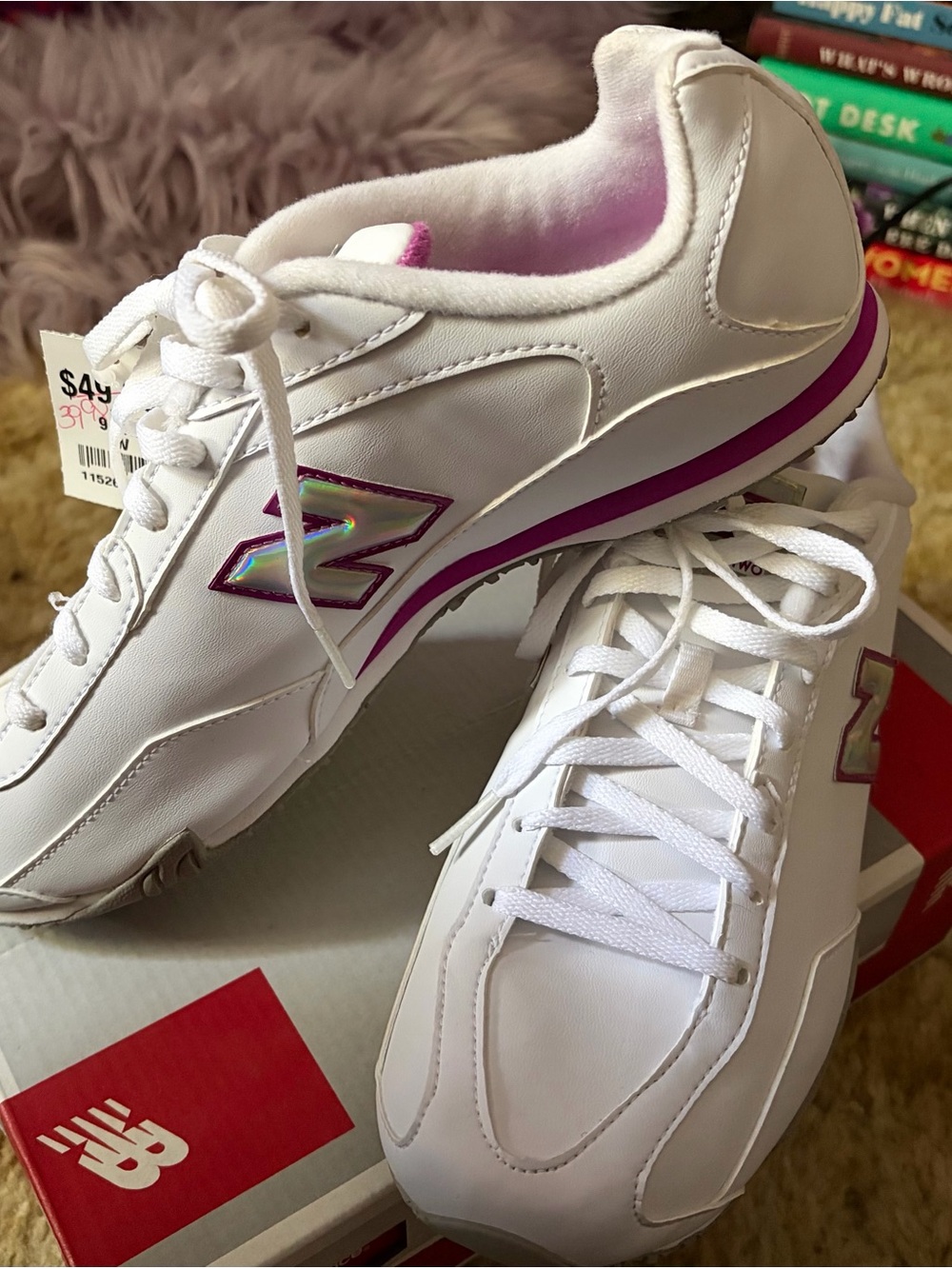 New Balance Women's White & Pink Accent Classic Trainer Sneakers